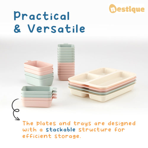 The Nestique Rabbit One Plate is practical and versatile, with stackable plates and trays for efficient storage.